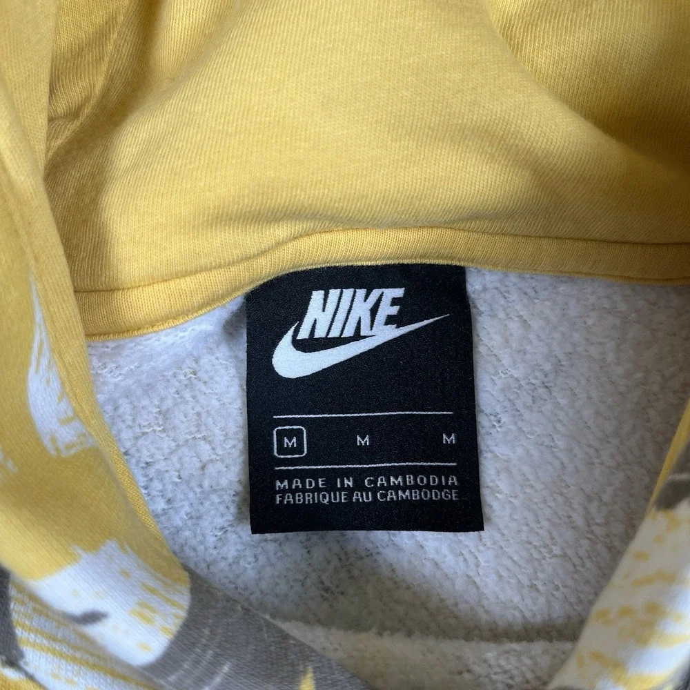 Nike Futura Club All Over Print Hoodie Men's M Yellow Gray Pullover Sweatshirt